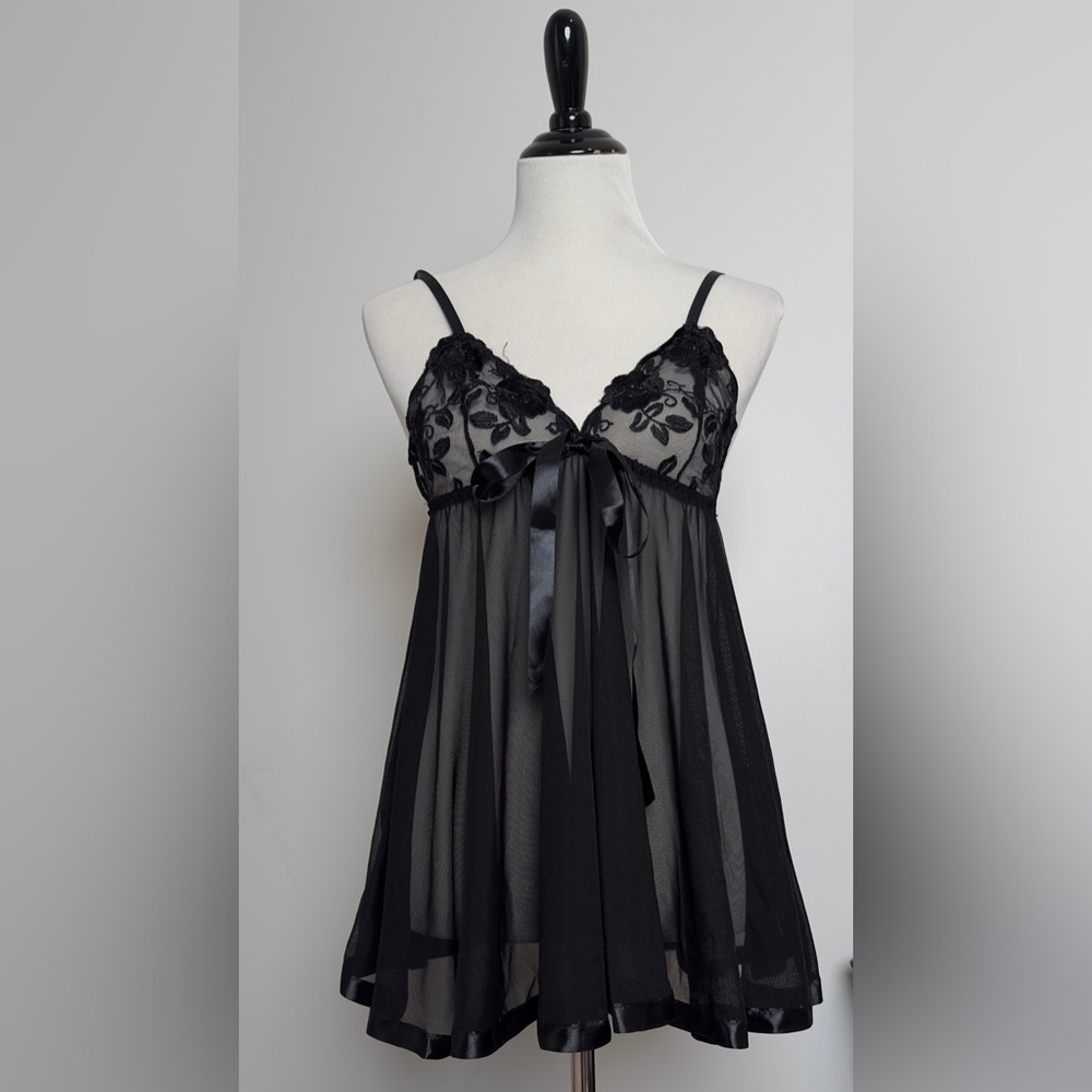 Be wicked! Sexy Black Sheer Lace Chemise.